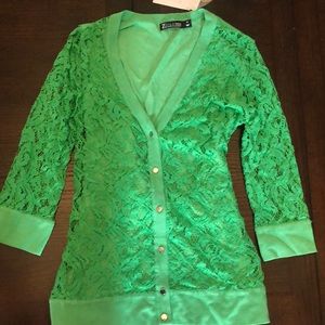 Kelly Green Lace Cardigan-NWT